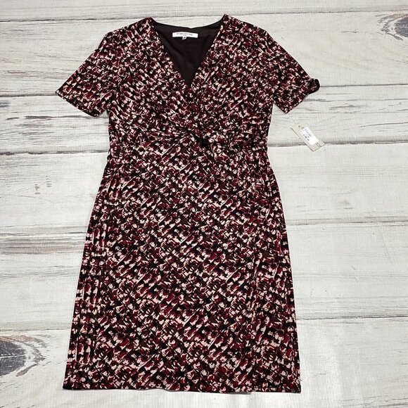 Evan Picone Bold Beginnings Dress NWT Midi V-Neck Twist Tobacco Combo Size 16 - Picture 11 of 16